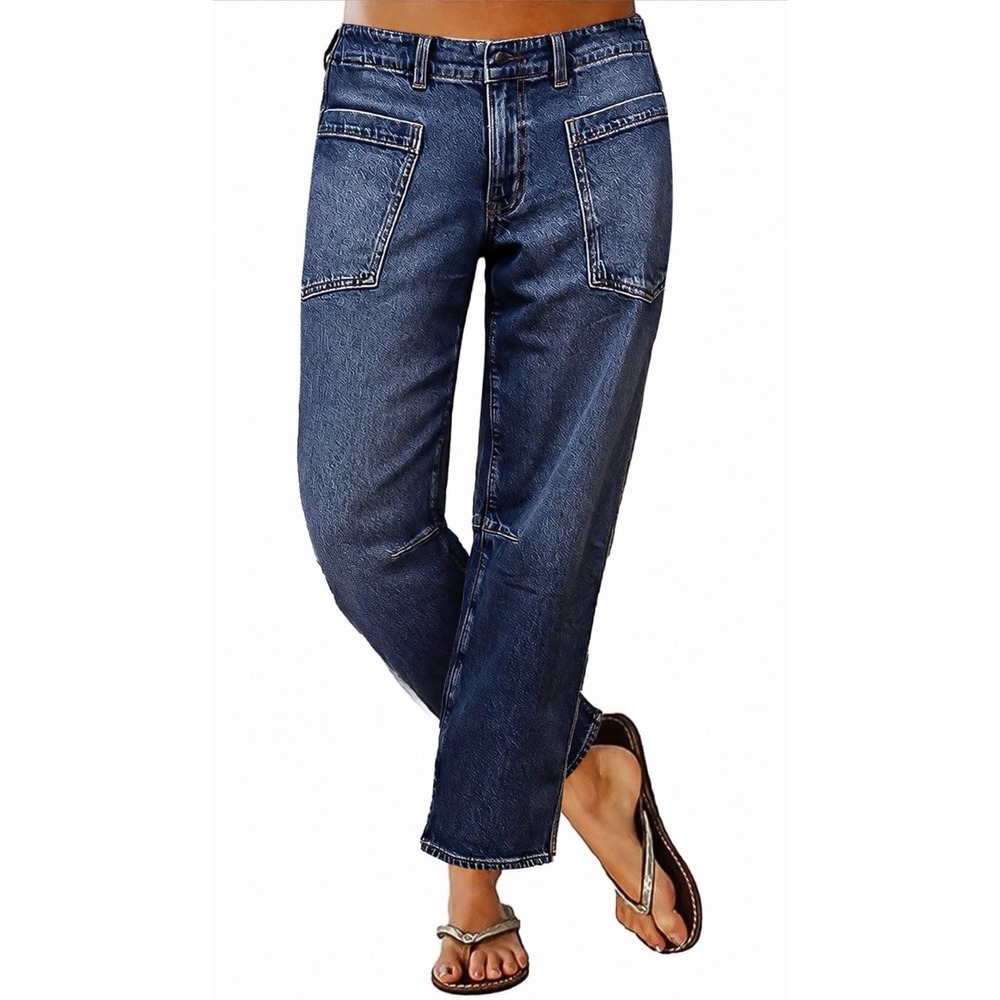 Flamingals Jeans Sz M Mid Waist Straight Leg Cropped No Drawstring 263939 CH